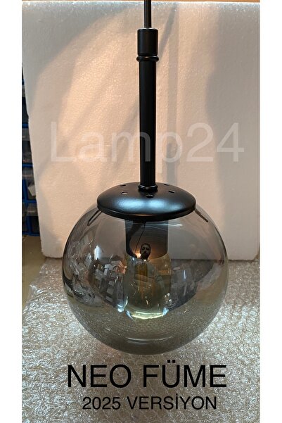 Lamp24 Neo Serisi Tekli Sarkıt Avize - Siyah Kasa Füme Camlı