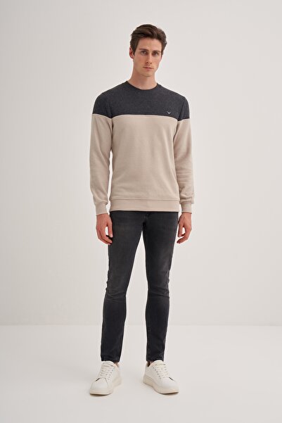 Cazador Slim Fit Pıtırcık ve Düz Kumaş Kombinli Selanik Sweatshirt