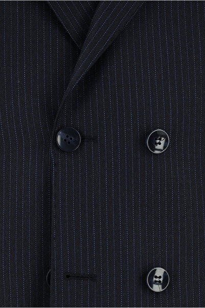 Kiğılı Slim Fit Dar Kesim Çizgili Yünlü Kruvaze Takım Elbise