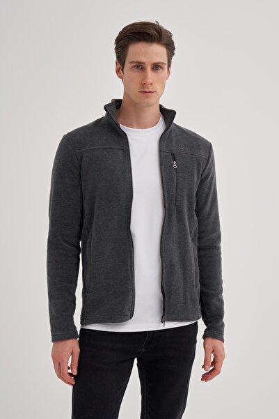 Cazador Basic Polar Fabric Regular Fit Stand Collar Sweat Cardigan