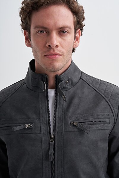 Cazador Slim Fit Vintage PU Deri Karışımlı Mont 10620