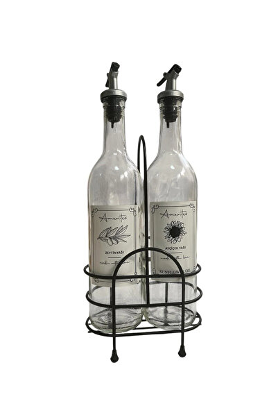 Amentes Amber 2-Piece 750 ml Olive Oil Liquid Oil Bottle Oil Pot Oil Bottle Glass Bottle with Iron Stand