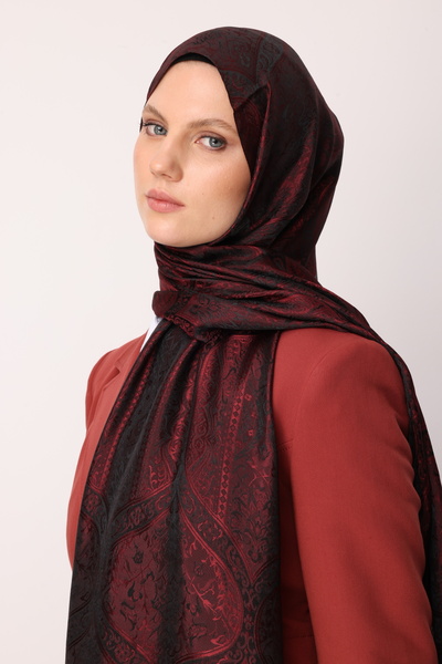 Mooncorn Black-Burgundy Désol Pattern Shine Line Shawl