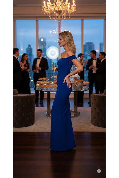 bysevensail Blue Madonna Bat Sleeve Evening Dress - Stylish and Full Lined Dress for Wedding, Engagement and Graduation