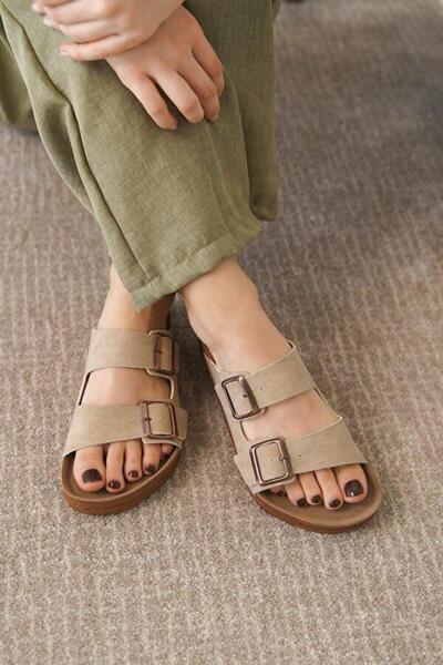 h.t. yıldız ayakkabı & terlik Madrid Unisex Orthopedic Sole Slippers with Double Strap Buckle Daily Comfortable Home & Outdoor Slippers