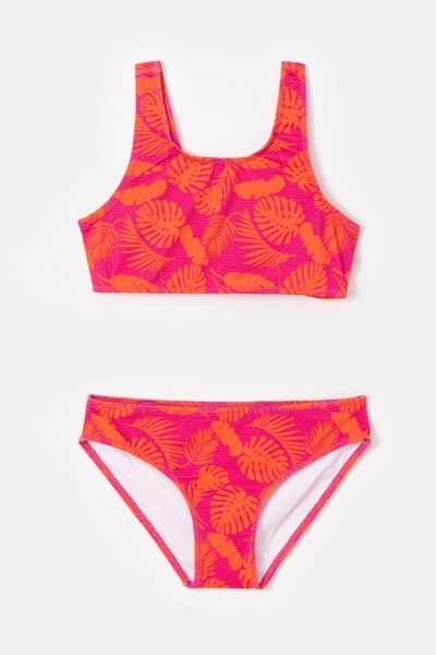 Woody 10-16 Yaş Kız Çocuk UPF50+ Korumalı Bikini-Yab - 961-Yaprak Baskılı Pembe