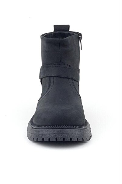 Rakerplus Gerçek Kürklü Hakiki Deri Siyah Nubuk Fermuarlı Çocuk Bot