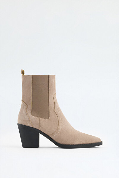 LUTVELIZADE Bot 2302 - Küt Burun Bilek Detaylı Vizon Süet Kadın Bot