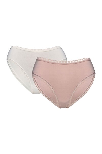 ESOTIQ Set de 2 chiloți clasici pentru femei cu tiv din dantelă, din bumbac ș...