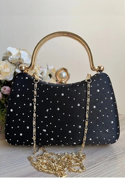 Famels حقيبة سهرة مزينة بالترتر والأحجار الكريمة، قماش لامع مع حقيبة يد وأحجا...