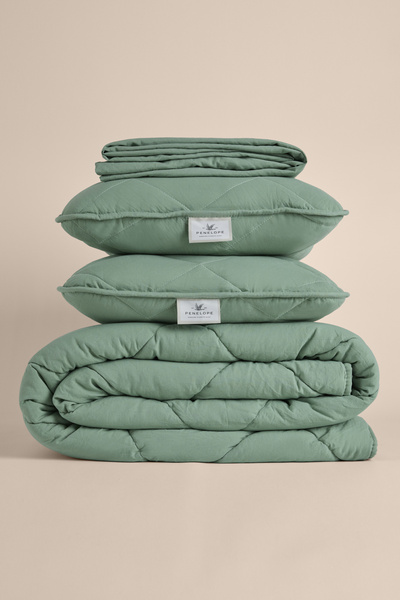 Penelope Microfiber Fabric Double Size Green Pillow Quilt Set - Colors in Comfort