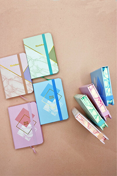 Limmy Dekoratif Şık A7 Not Defteri , Lastikli Cep Defteri - Pudra