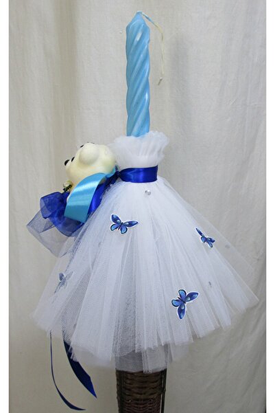 OEM Lumanare Botez lungime 45 cm, albastra cu ursulet si tull