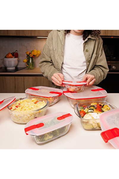 Pyrex Dikdörtgen Kapaklı Mikrodalga Fırına Uygun Saklama Kabı 400 ml