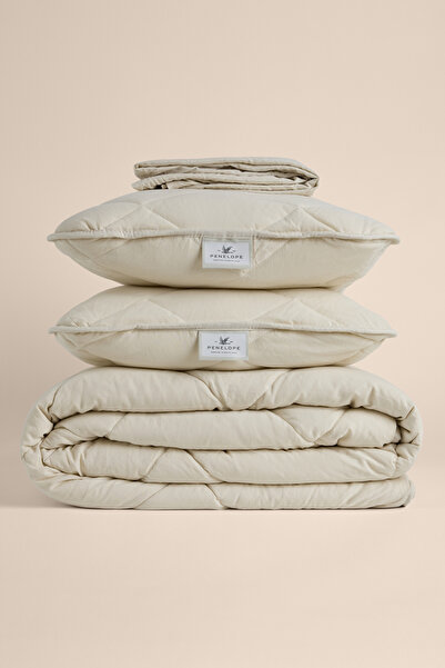 Penelope Microfiber Kumaş Çift Kişilik Krem Yastık Yorgan Seti - Colors In Comfort