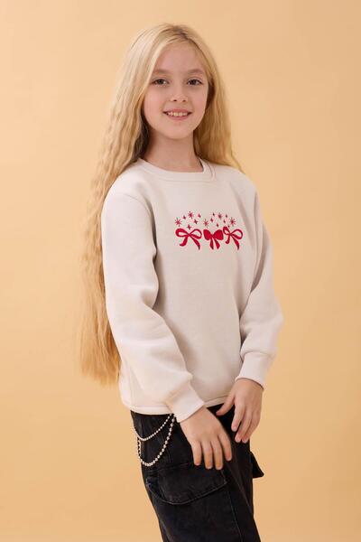 Perendi Φούτερ για κορίτσια με λαιμόκοψη ποδηλάτου με κέντημα με φιόγκο πέτρα