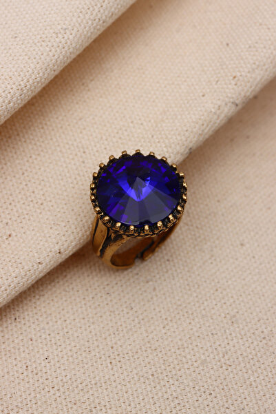 Süspüs Accessories LACİVERT YUVARLAK TAŞLI AYARLANABİLİR OTANTİK YÜZÜK