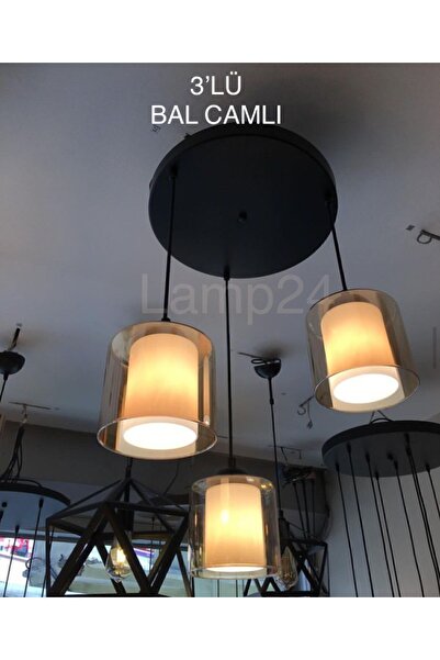 Lamp24 Eve Serisi 3’lü Bal Camlı Modern Avize