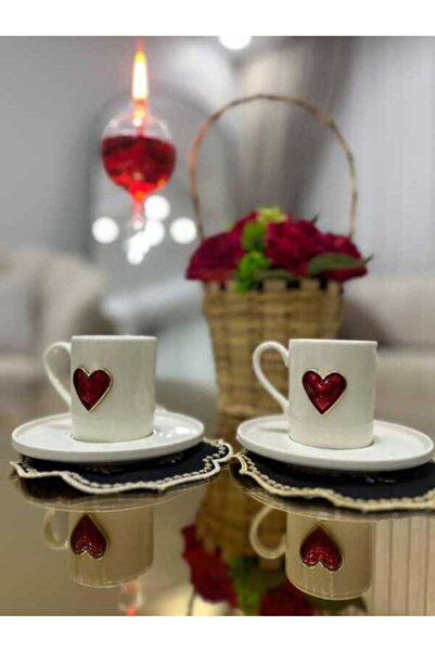 miras home طقم قهوة بورسلين لشخصين مع إكسسوارات على شكل قلب