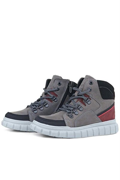 Rakerplus Chlapecké boty na zip z pravé kůže v šedé barvě