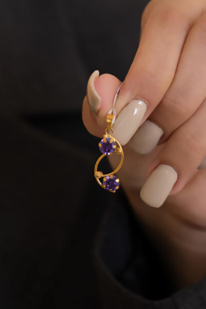 Bayar Gold 14 Ayar Altın Mor Taşlı Sarmaşık Model El İşi Kolye Ucu