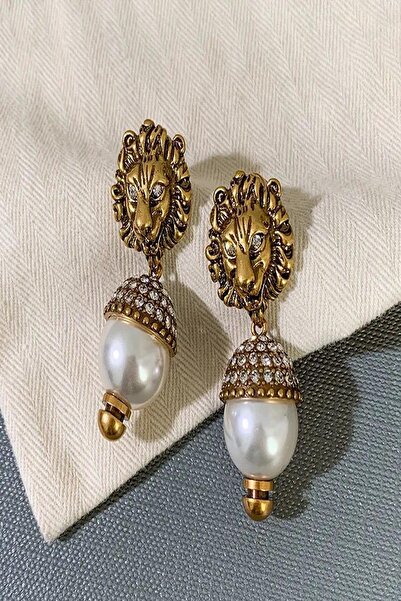 DEMOKAN Kadın küpe Vip Aslan İnci Detay Küpe