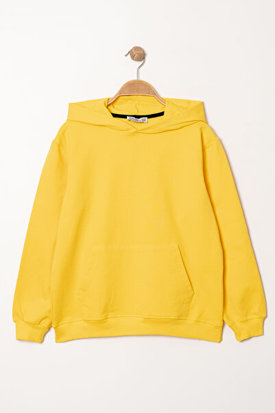 Smile Kids 5-13 Years Old Boy Yellow Hooded Sweatshirt - Kangaroo Pocket Deta...