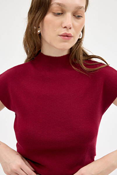 Rays Burgundy Gathered Side Knitwear Blouse 2306