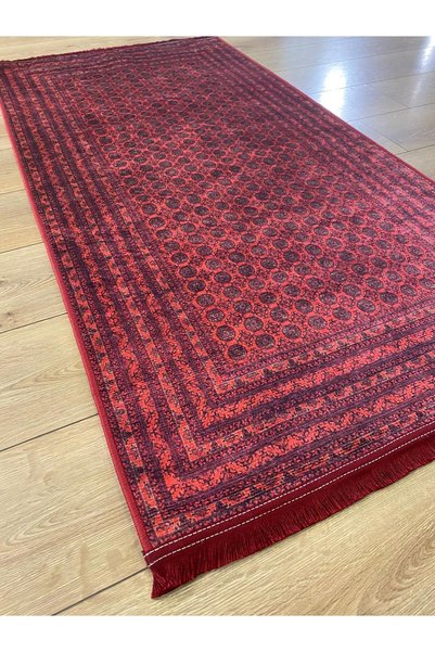 Çam Halı Gloria TD404 Bordo Afgan Desen Dokuma Saçaklı Kilim