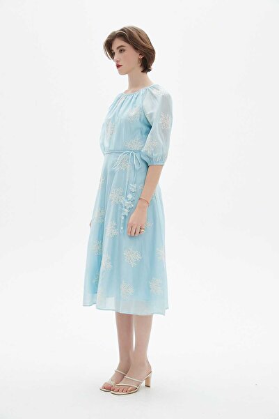 Nichii Half Sleeve Midi Dress with Round Neck