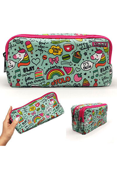 Limmy Trusa pentru creion Unicorn Pen Box din piele vegană Suport pentru stilouri cu două compartimente