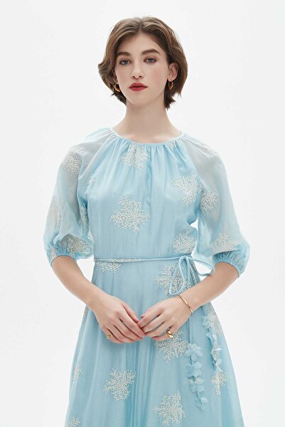 Nichii Half Sleeve Midi Dress with Round Neck