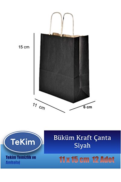 tekim temizlik ve ambalaj Büküm Saplı Mini Kraft Hediyelik Karton Çanta Siyah 11x15x6 cm 12li Paket