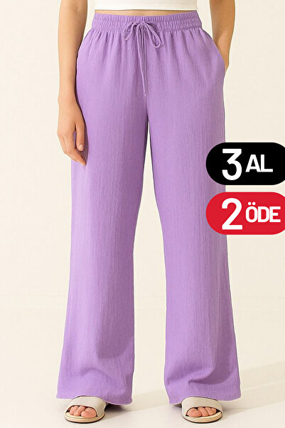 Mogi Butik Γυναικείο ελαφρύ διαφανές παντελόνι Palazzo Muslin με ελαστική μέσ...