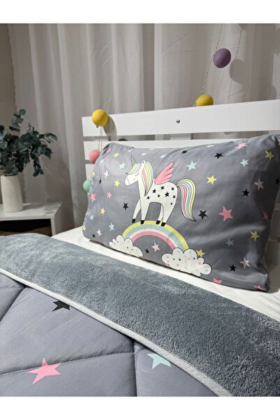 yok yok evim eve dair her şey Welsoft Fluffy Double Sided Unicorn Patterned Single Quilt Sleeping Set
