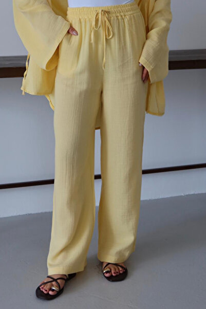 Balenbi Women's Lightweight Transparent Elastic Waist Palazzo Muslin Pants 1096