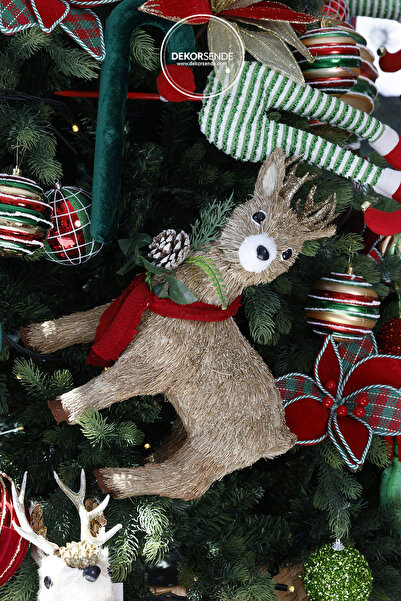 Dekorsende Christmas Ornament Red Scarf Gold Antlered Deer 42 cm