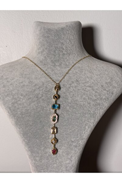 mysteriajewelry Renkli Taşlı Melis Goral Y Kolye Gold 2 Renk Seçeneği