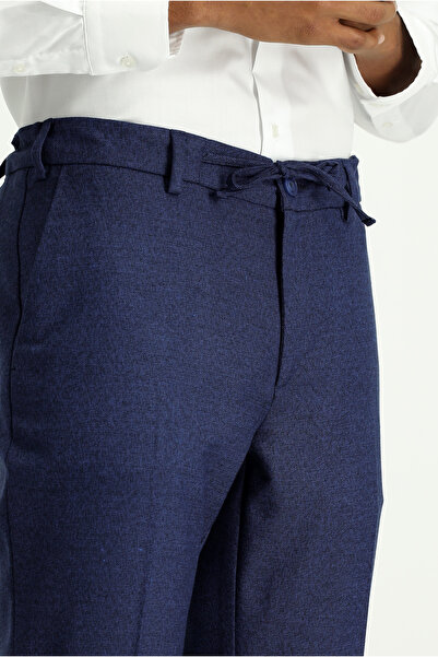 Kiğılı Super Slim Fit Ekstra Dar Kesim Beli Lastikli İpli Desenli Likralı Klasik Kumaş Pantolon