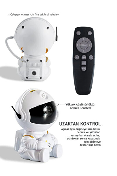 ORH Market Nebula Astronot Projektör Gece Masa Lambası Galaxy Gökyüzü Projeksiyon Kumandalı Aydınlatma