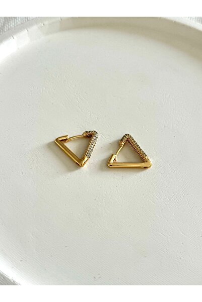 DEMOKAN Kadın Küpe Zirkon Taş Üçgen Kararmaz Halka Küpe