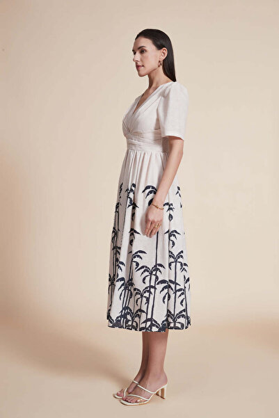 Yola V-Neck Half Sleeve Ruffled Midi Dress