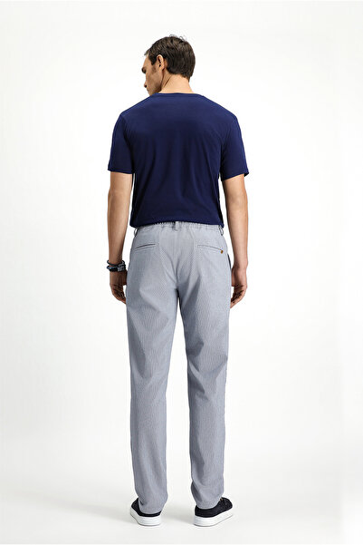 Kiğılı Regular Fit Elastic Waist Drawstring Striped Seersucker Pleated Classic Fabric Trousers