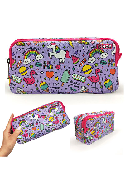 Limmy Husă pentru creion Unicorn-Flamingo Husă pentru creion din piele vegană Suport pentru stilou cu două compartimente