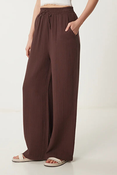 Balenbi Γυναικείο ελαφρύ διαφανές παντελόνι Palazzo Muslin με ελαστική μέση 1096