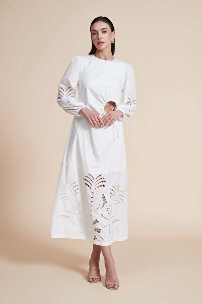 Yola فستان ميدي سادة بأكمام طويلة