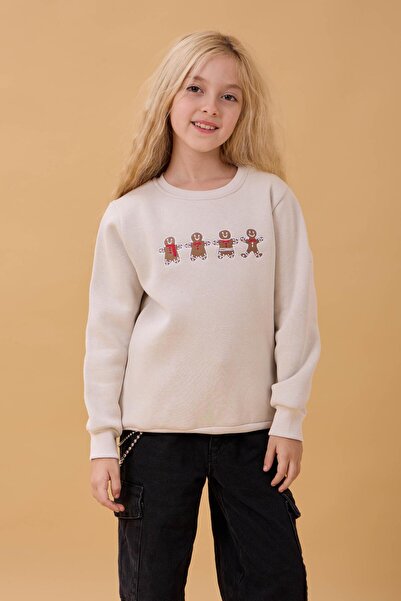 Perendi Hanorac pentru fetiță, cu decolteu rotund, brodat cu cookie-uri, Stone