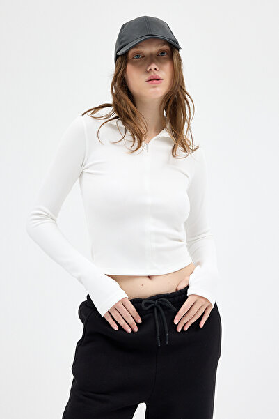 Rays 2447 Μπλούζα με μακρύ μανίκι με φερμουάρ εκρού