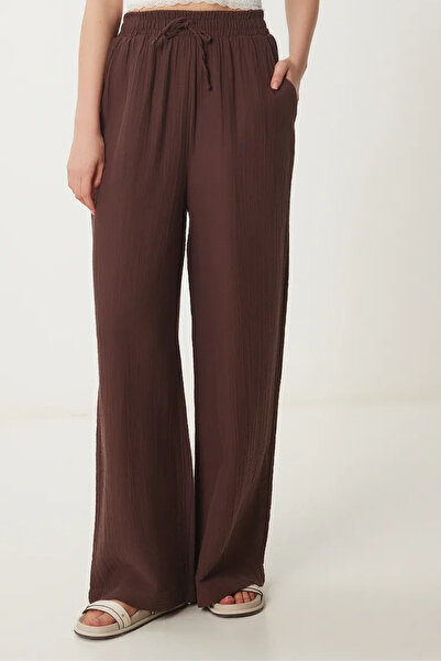 Balenbi Γυναικείο ελαφρύ διαφανές παντελόνι Palazzo Muslin με ελαστική μέση 1096