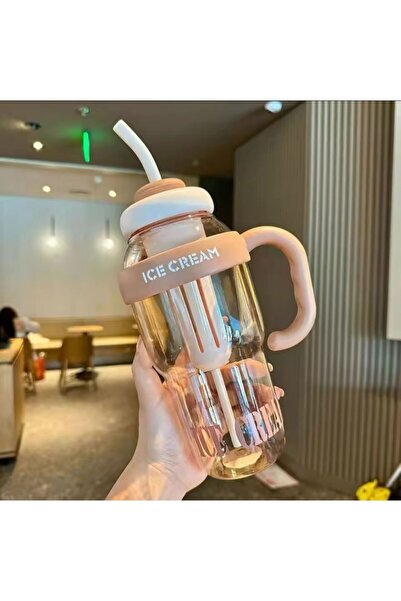 Genel Markalar Ice Cream Su Matarası Pipetli Süzgeçli Detoks Suluk PP+PC Ve BPA İçermez